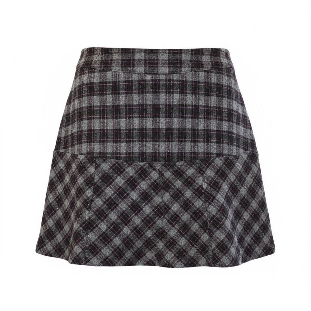 Tangents Wool Blend Plaid Skirt – Size 15/16 – Black/Charcoal/Pink